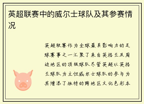 英超联赛中的威尔士球队及其参赛情况